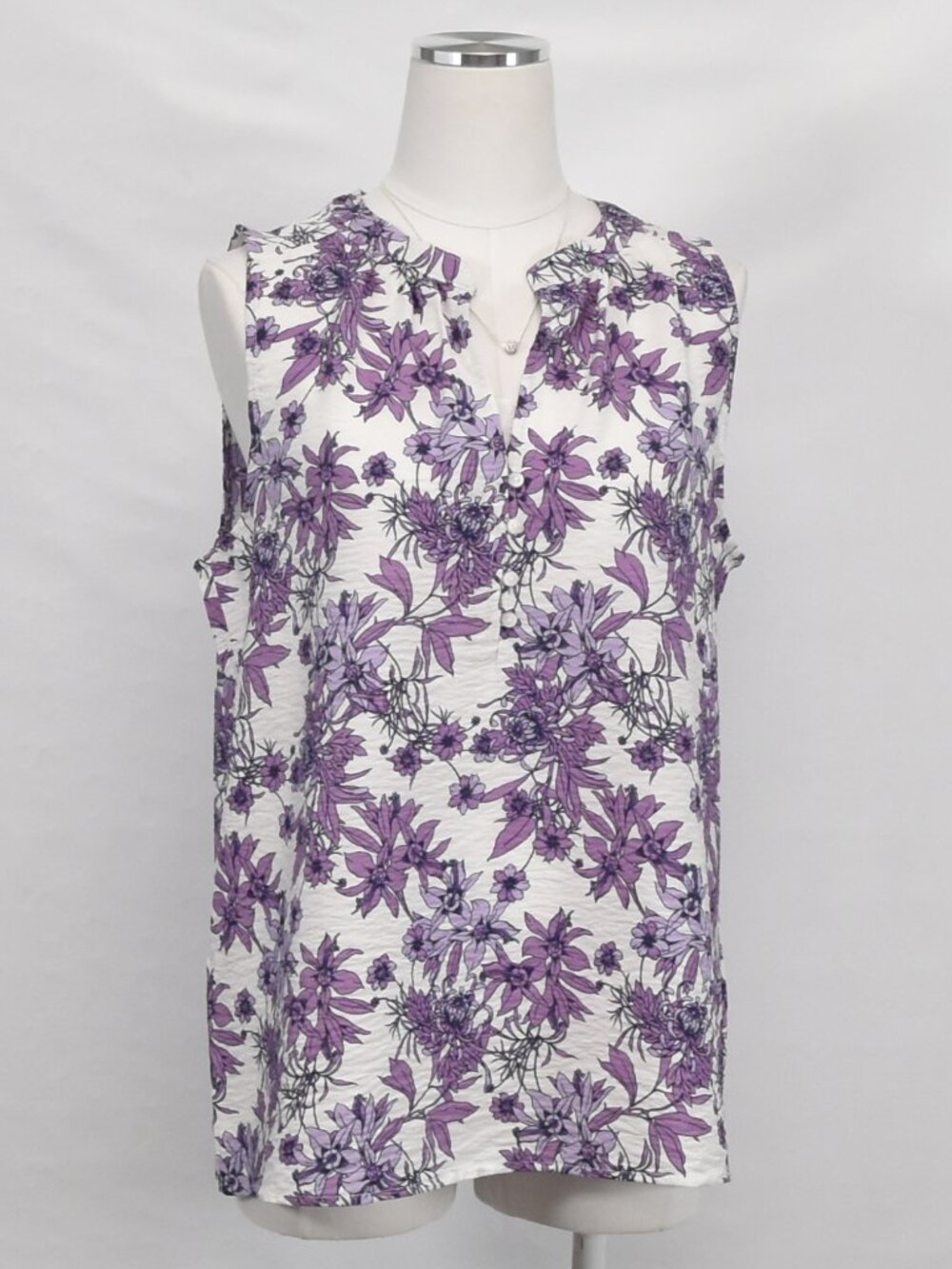 💜🌸 Liz Claiborne Purple Floral Sleeveless Blouse Size Medium